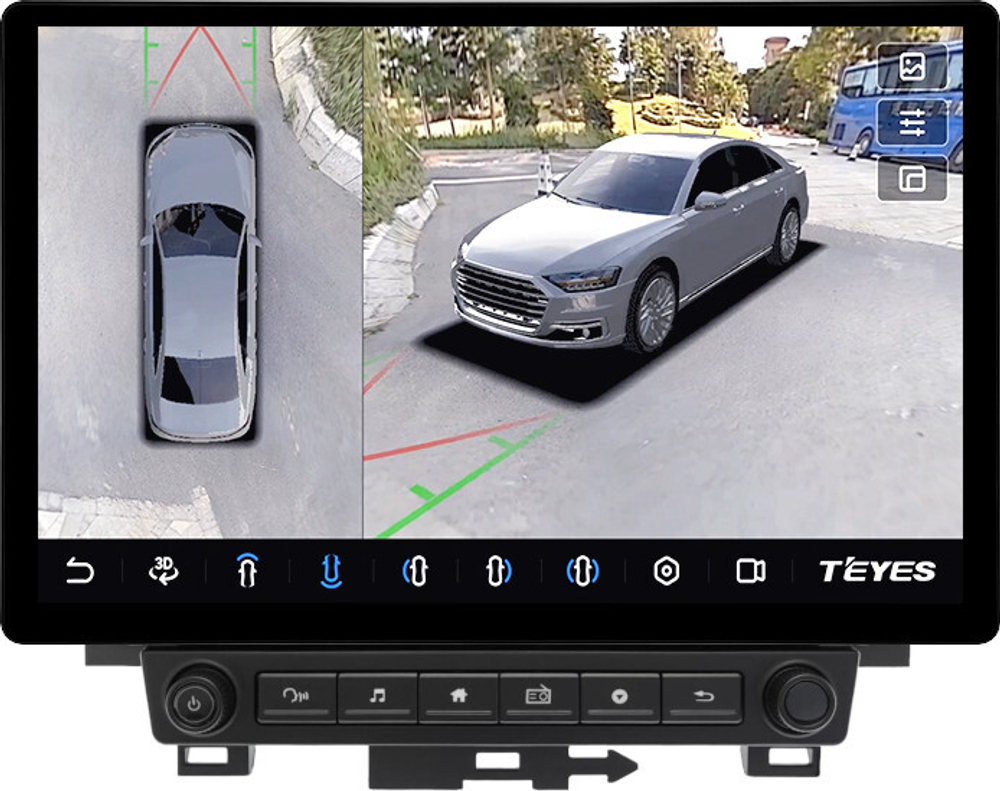 Магнитола для Mitsubishi Eclipse Cross (взамен ШГУ-планшета с крутилками) - Teyes CC3-2K-360 монитор 13" 2K QLED на Android 10, 6Гб+128Гб, CarPlay, 4G SIM-слот, 4 камеры в комплекте