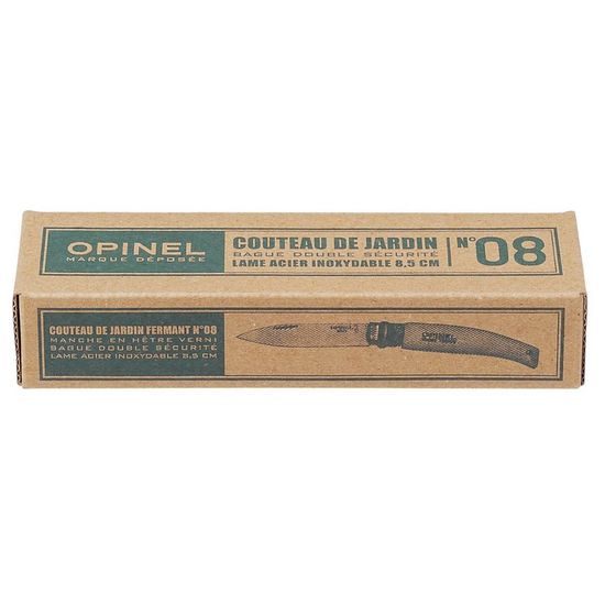 Складной нож Opinel №8 садовый, нержавеющая сталь, коробка c клинком из стали Sandvik™ 12С27, рукоять дерево (Бук)