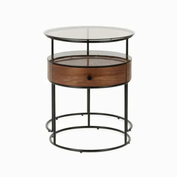 Набор из 2 столиков Double Round Ø52/45 см, стекло, керамика