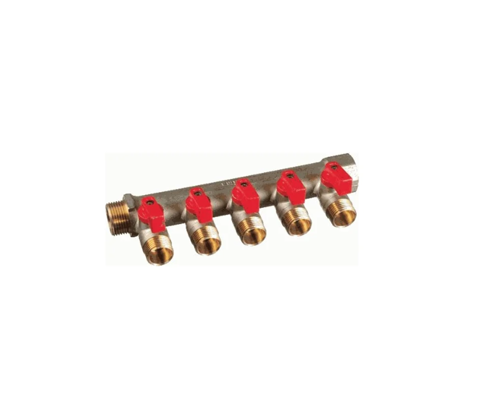 Латунный коллектор Terma 3/4"в/н с 5-ю шаровыми кранами на 1/2" (нар.резьбы) (14018) 41234