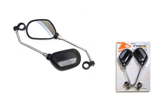 Зеркало заднего вида TRIX, крепление на руль, с отражателем, левое+правое, 100х65мм, длина 250мм, пластик, черное