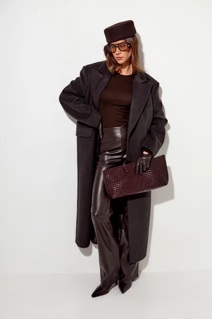 Пальто с шерстью прямого кроя цвета эспрессо