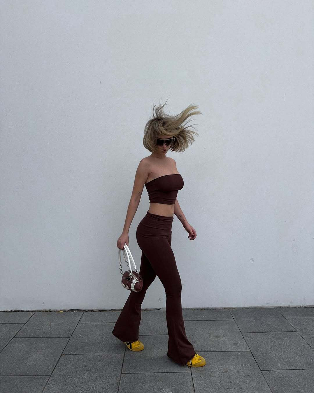 chocolate flared trousers