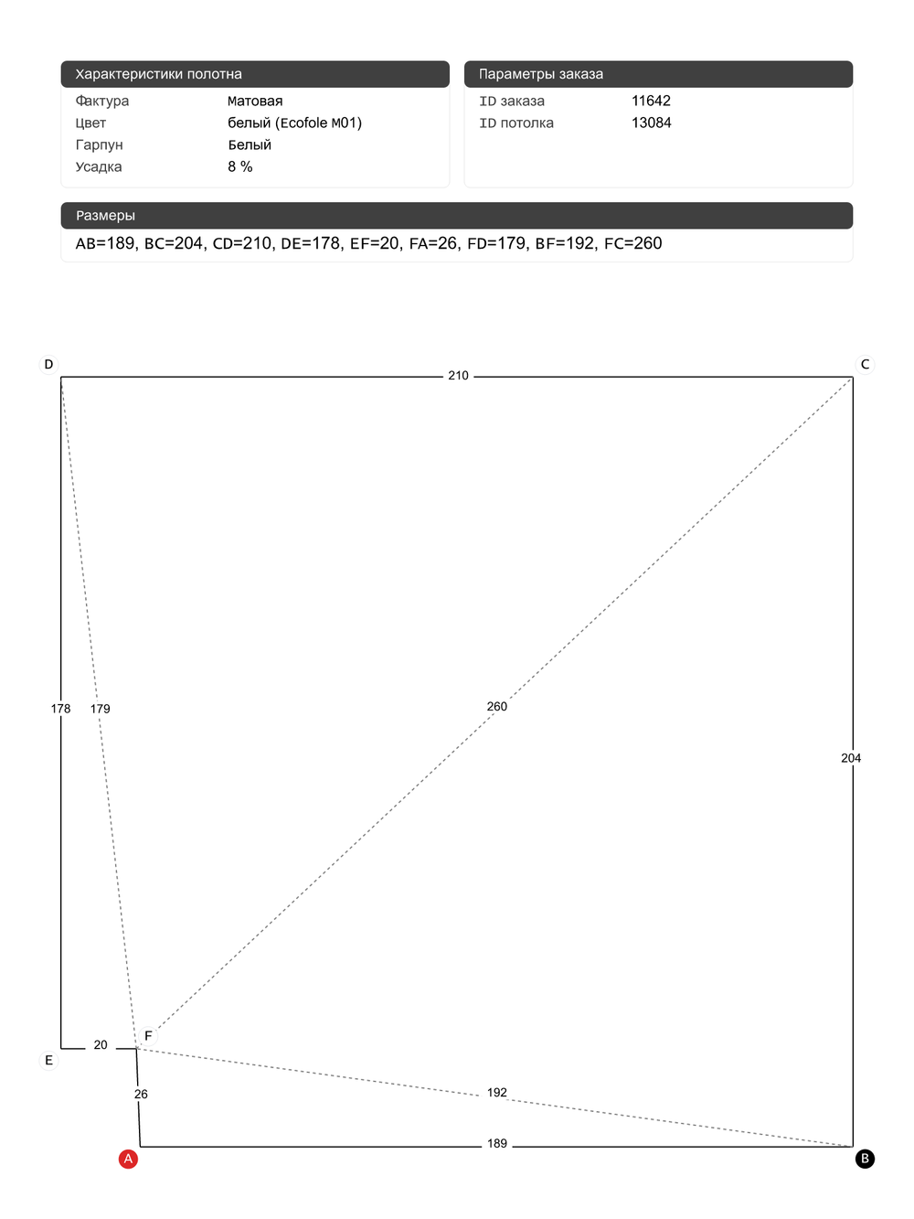 Матовый натяжной потолок 4.2 м2