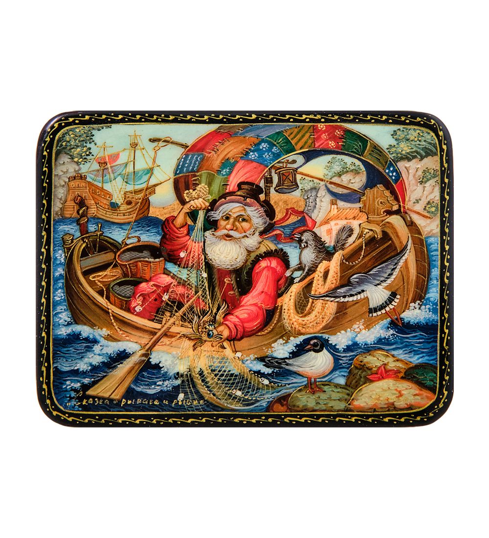 Народные промыслы ШК-19/44 Шкатулка в технике декупаж «Сказка о рыбаке и рыбки» (10х8х3,5)