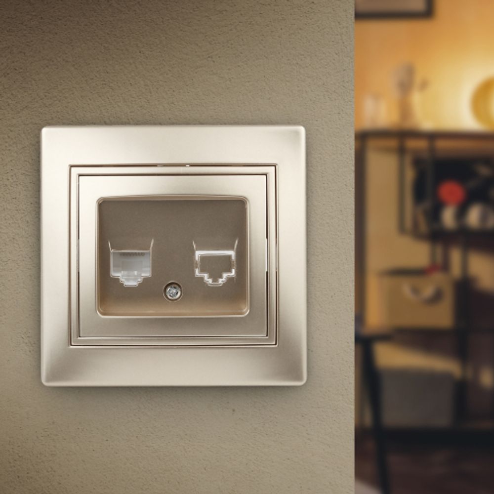 Розетка Intro Plano 1-302-04 телефонная RJ11, IP20, СУ, шампань