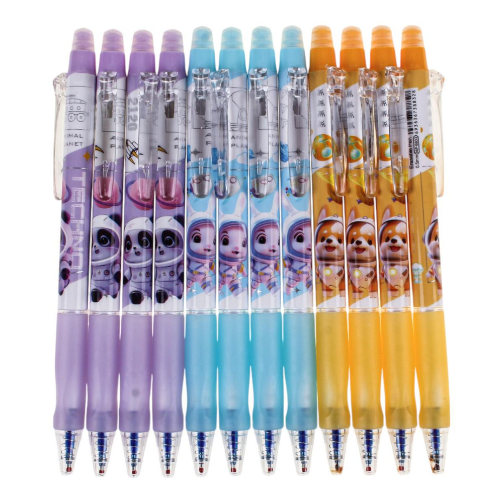 Ручка пиши-стирай "Животные космонавты" 0,5мм, автомат,синяя, 4 вида