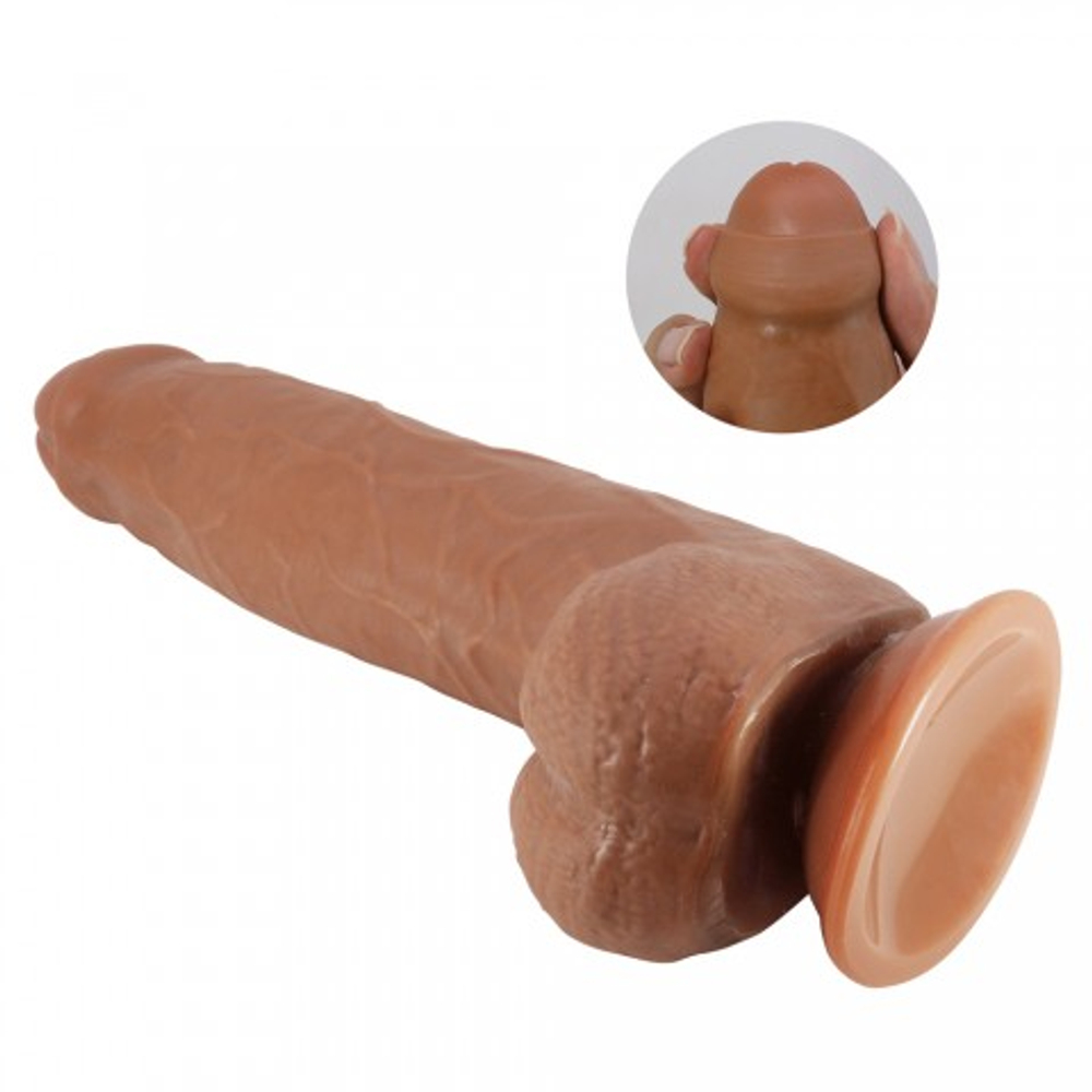 Реалистичный фаллоимитатор на присоске Draco Sliding skin (23,3*4,3 см) коричневый