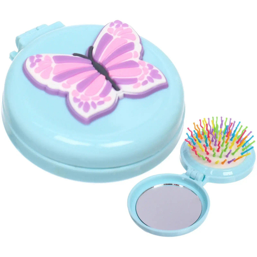 Расческа массажная детская складная «КАРАМЕЛЬ», бабочка, цвет голубой, d-6см (пакет с подвесом)