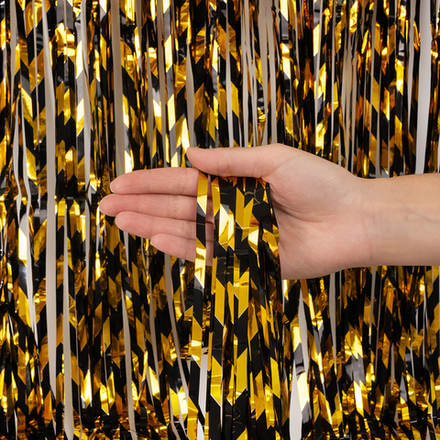 Занавес Дождик Зигзаги, Черный/Золото, Металлик, 100*200 см