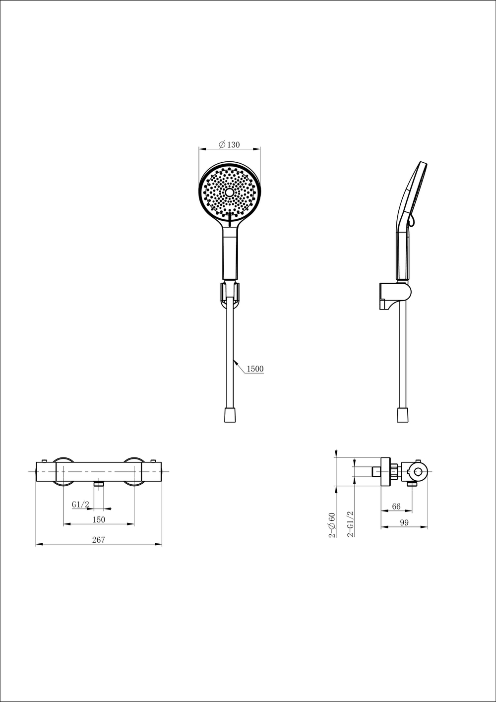 Смеситель для душа с термостатом WONZON & WOGHAND INN 3, Белый матовый (WW-B2003-A-MW)