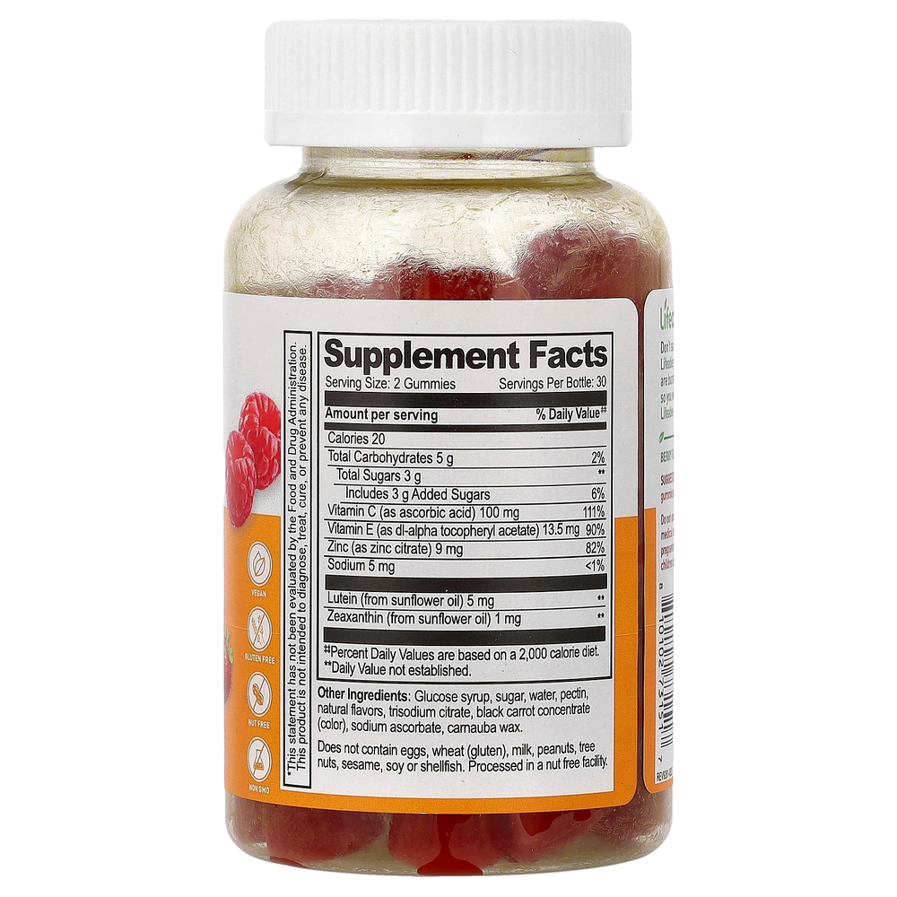 Lifeable, жевательные мармеладки с лютеином и зеаксантином, с ягодным вкусом, 60 жевательных таблеток