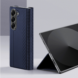 Чехол синего цвета для Samsung Galaxy Fold 7, премиальная искусственная кожа, поддержка беспроводной зарядки, Dux Ducis серия Bril Series Case (Magnetic Version)