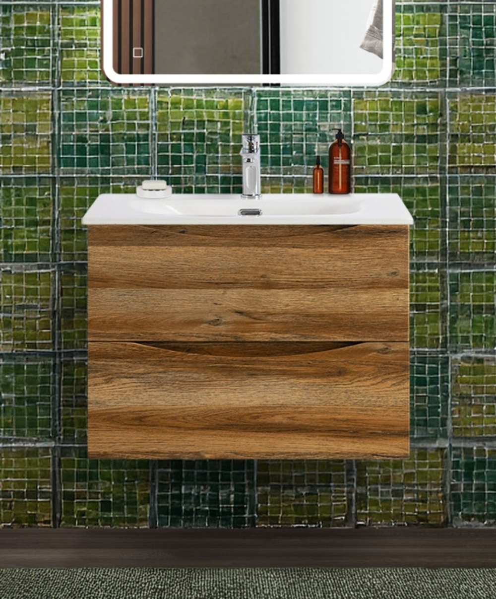 Тумба с раковиной подвесная BelBagno MARINO-CER-N-700-2C-SO-RR-P Rovere Rustico, раковина белая BB-8099-70