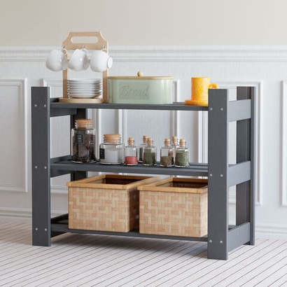 Стеллаж деревянный обувница 50 см для игрушек и для книг Альберт напольный, серый бейц / на балкон, для кухни, для рассады из массива сосны