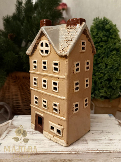 Подсвечник "Домик бежевый" 11x9xH22 см