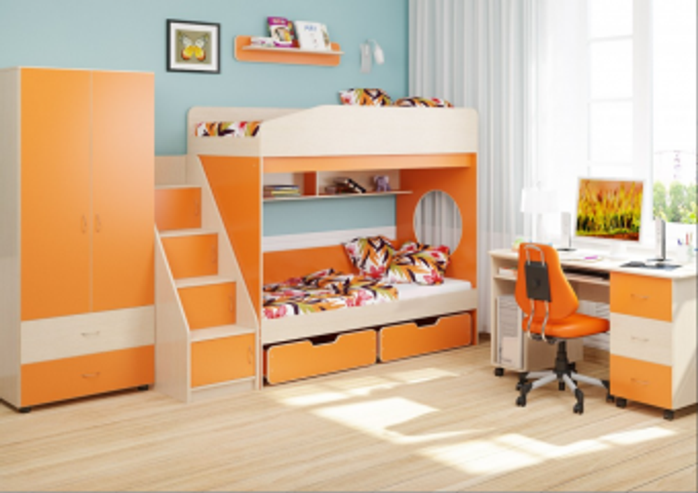 Детская стенка КарИВи Легенда 10  Дуб Молочный Оранжевый