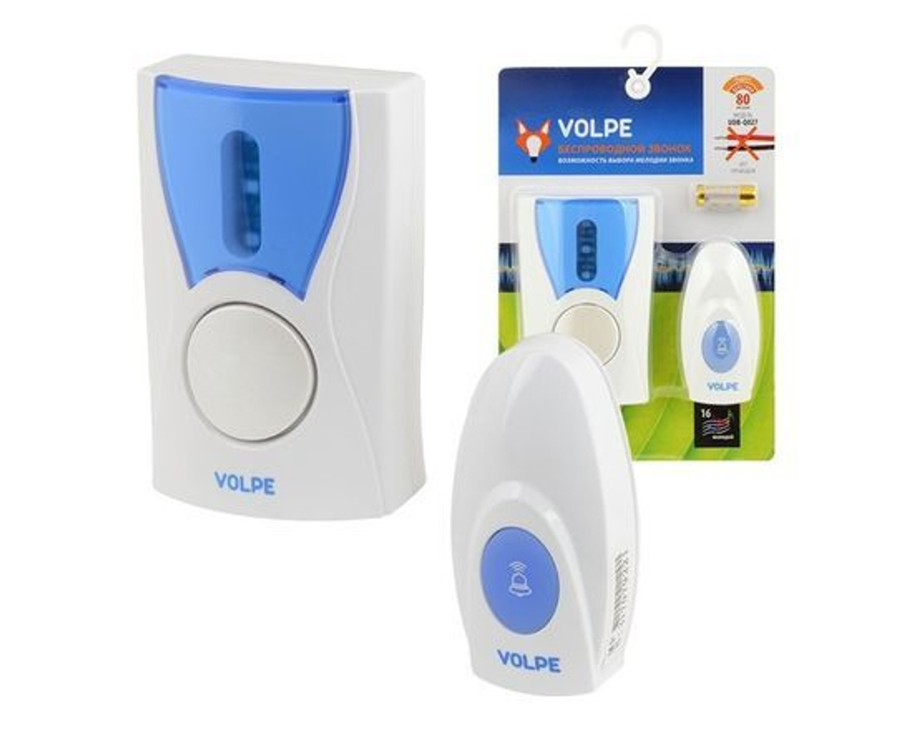 Звонок беспроводной VOLPE udb-q027 w-r1t1-16s-80m-wh 16 мелодий