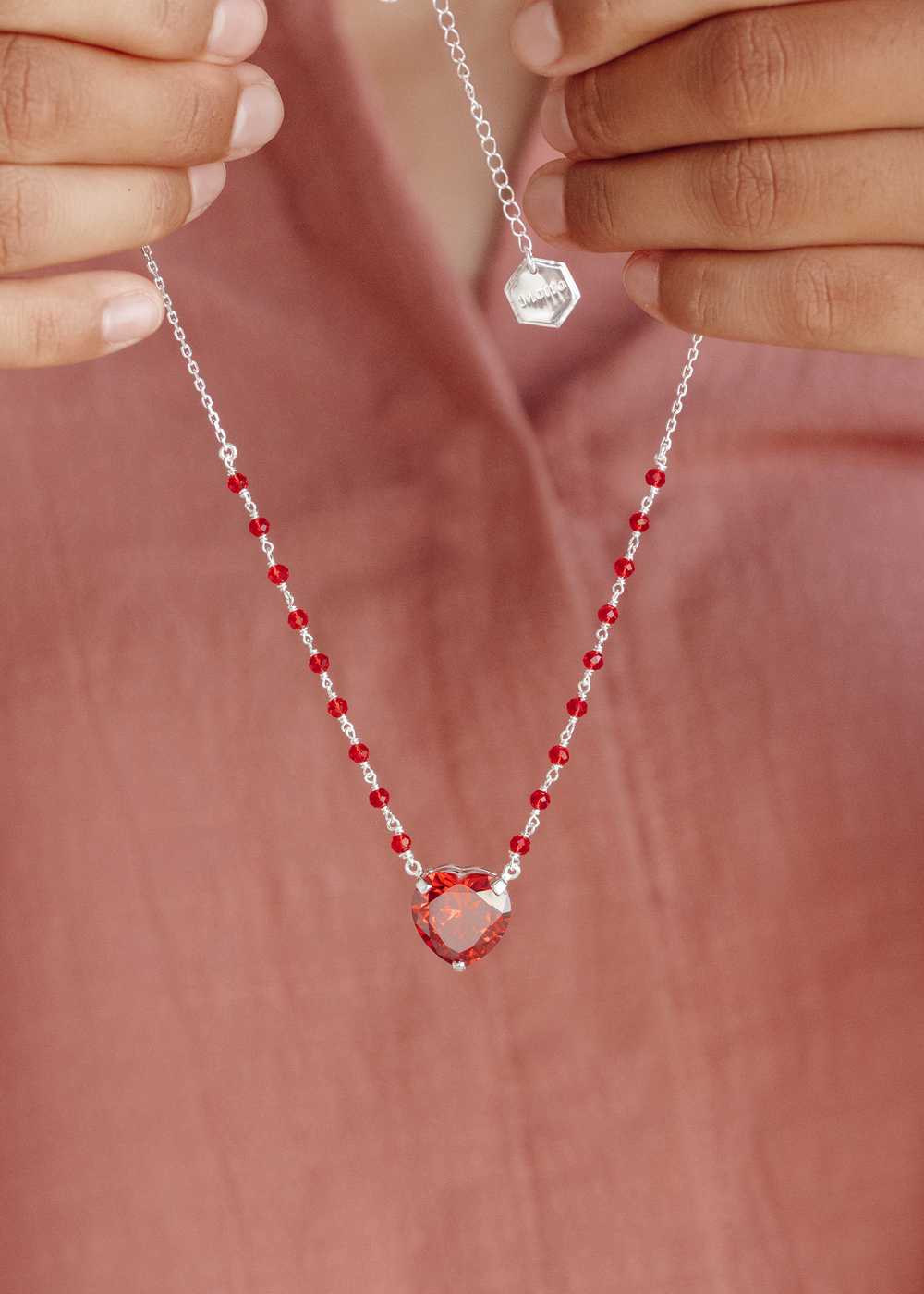 Колье "Русалка" с красным цирконом