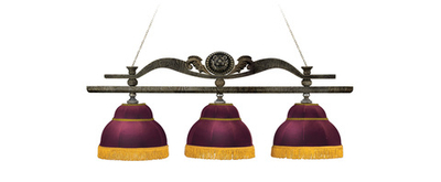 Лампа Лео II 3пл. клен (Авт. № 2,бархат зеленый,бахрома желтая,фурнитура золото)