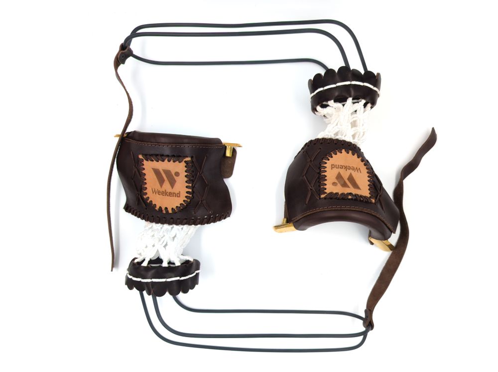 Комплект луз с выкатом RU-M2, скоба - латунь (лен, бежевая кожа, комбинированная) плетенка с логотипом