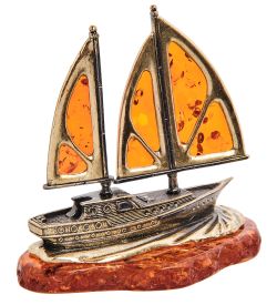 Народные промыслы AM-3013 Фигурка «Корабль Попутный ветер» (латунь, янтарь)