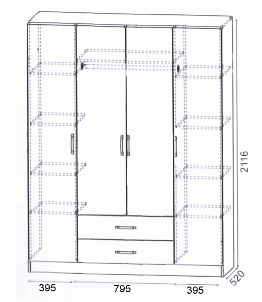 Шкаф четырехстворчатый 