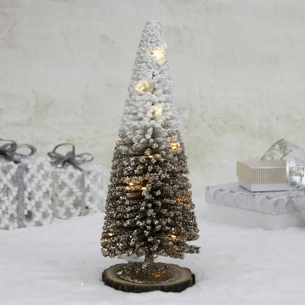 Сувенир с подсветкой «Волшебная ёлка» 15*40 см (батарейки 2 AA), Золото/Белый (свечение-теплый белый)