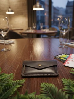 Картхолдер из натуральной кожи на кнопке (тёмно-коричневый)