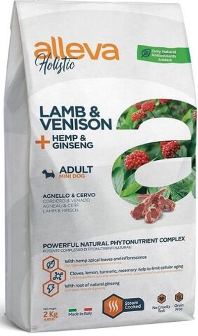 Корм для взрослых собак Аллева Холистик с ягненком и олениной, коноплей и женьшенем. Мини 2 кг