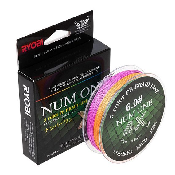 Шнур NUM ONE PE4X-100M 6.0#/0,405 Multi Colour Ryobi