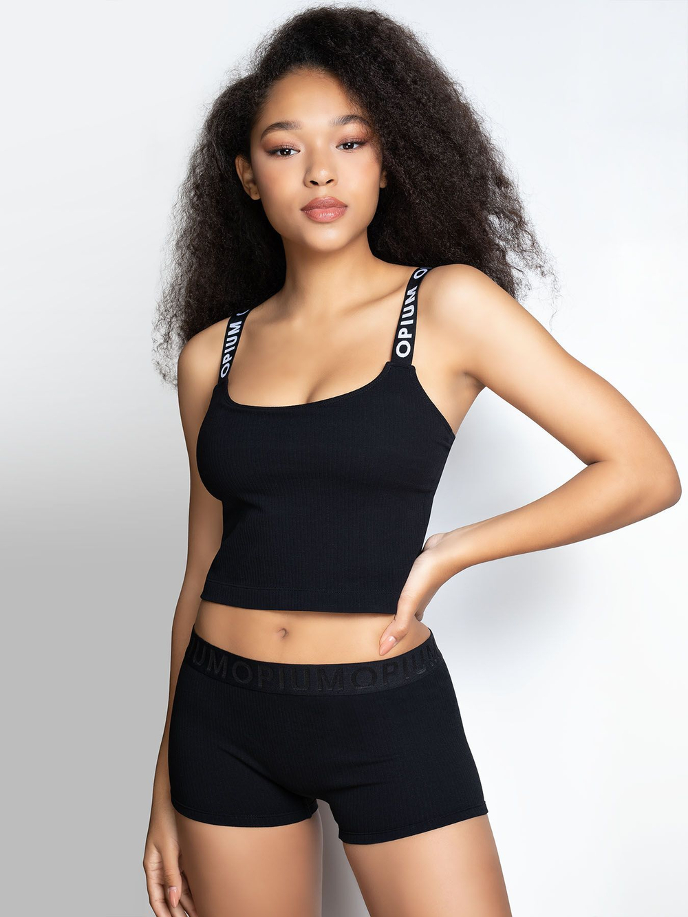 Женский укороченный топ из мягкого трикотажа в рубчик (Размер: XL) (Цвет: черный)