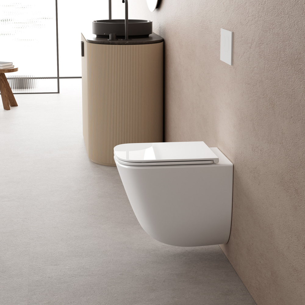 Комплект подвесной унитаз ABBER Rechteck AC1220TC белый, с закрытым дном с инсталляцией AC0105 и кнопкой AC0120 хром глянцевый