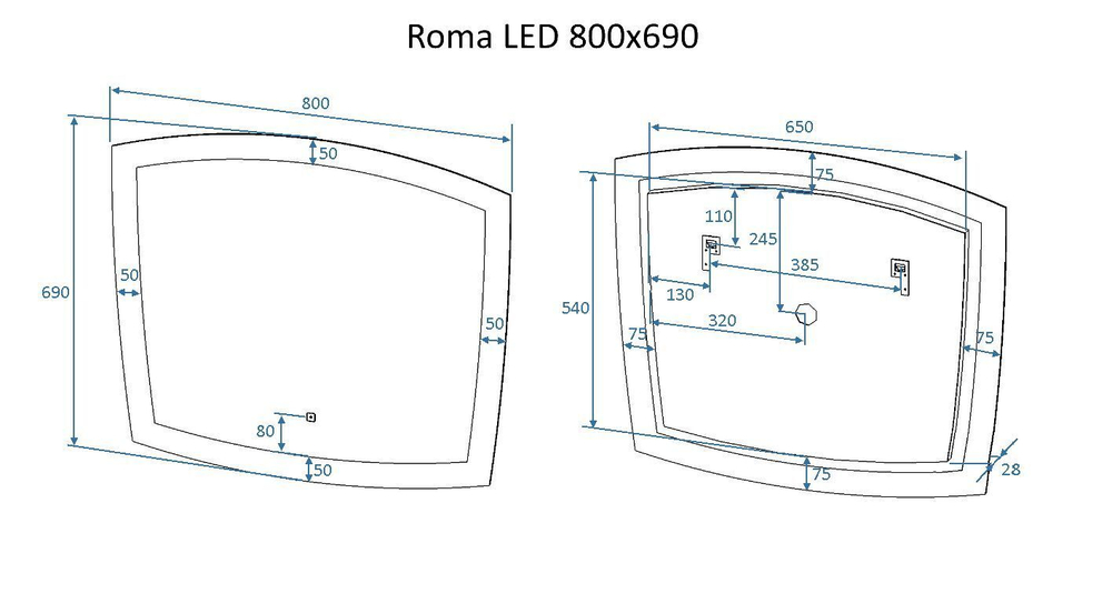 Зеркало с подсветкой ART&MAX ROMA AM-Rom-800-700-DS-F