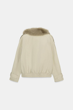 ZARA СТЕГАНОЕ ПАЛЬТО С ВОРОТНИКОМ ИЗ ИСКУССТВЕННОГО МЕХА — ZW COLLECTION, ЭКРЮ