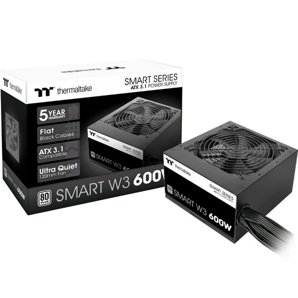 Блок питания Thermaltake 600W Smart W3, 120 мм, 80 PLUS Standard (PS-SPW-0600NNFAWE-1)
