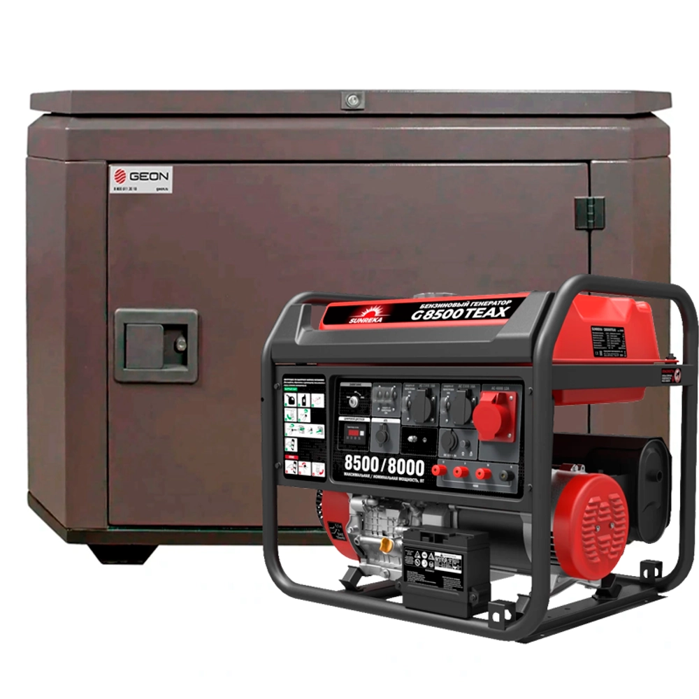Генератор бензиновый SUNREKA G8500TEAX с кожухом Geon 1200 RAL 8019