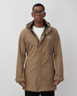 Парка спортивная мужская с капюшоном softshell бежевого цвета 9565B