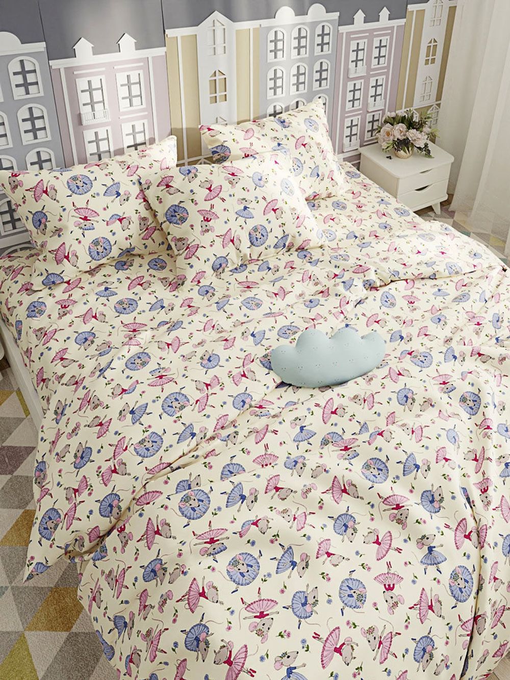 Простынь Сказка "Мышки-балеринки" 150х215 см, перкаль