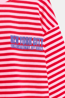 ZARA ФУТБОЛКА В ПОЛОСКУ С НАДПИСЬЮ, РОЗОВЫЙ