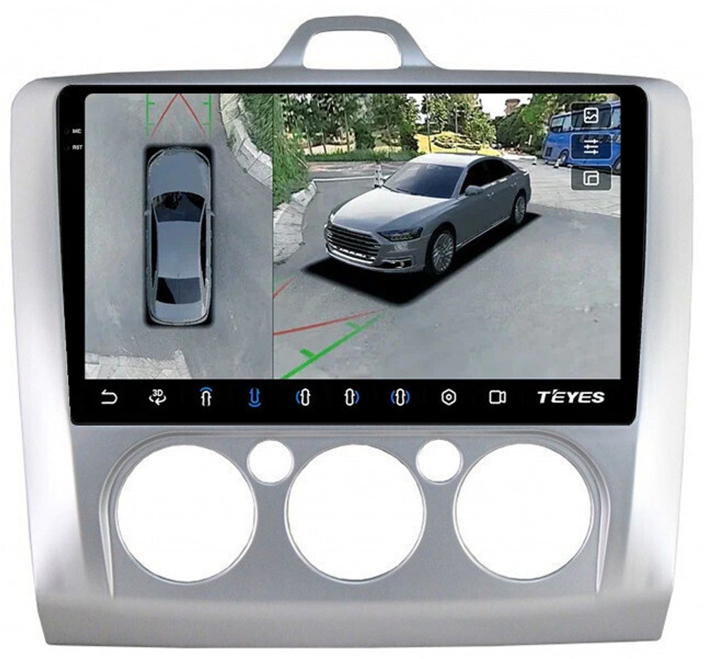 Магнитола для Ford Focus 2 2004-2011 (кондиционер) - Teyes CC3-2K-360 на Android 10, 2K QLED, 6Гб+128Гб, CarPlay, 4G SIM-слот, 4 камеры в комплекте