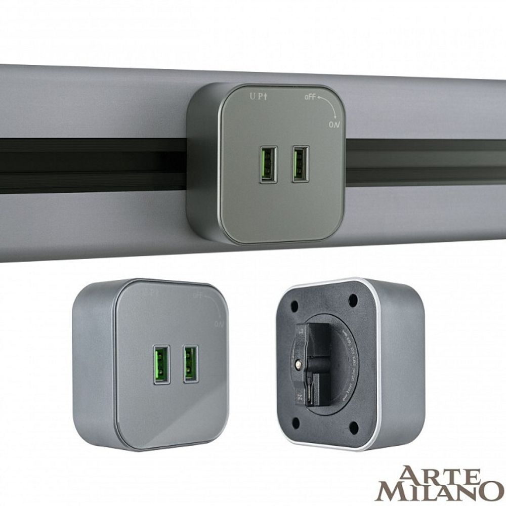 Розетка 2xUSB на треке Arte Milano Am-track-sockets 380022TS/USBx2 Grey