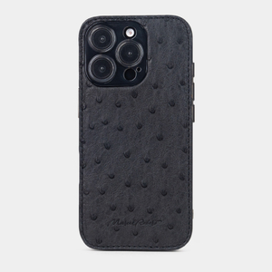 Чехол для iPhone 16 Pro Max из кожи страуса, черного цвета