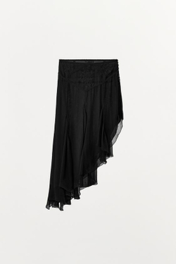 ZARA ЮБКА ИЗ ГАЗА АСИММЕТРИЧНОГО КРОЯ С ВЫШИВКОЙ, ЧЕРНЫЙ