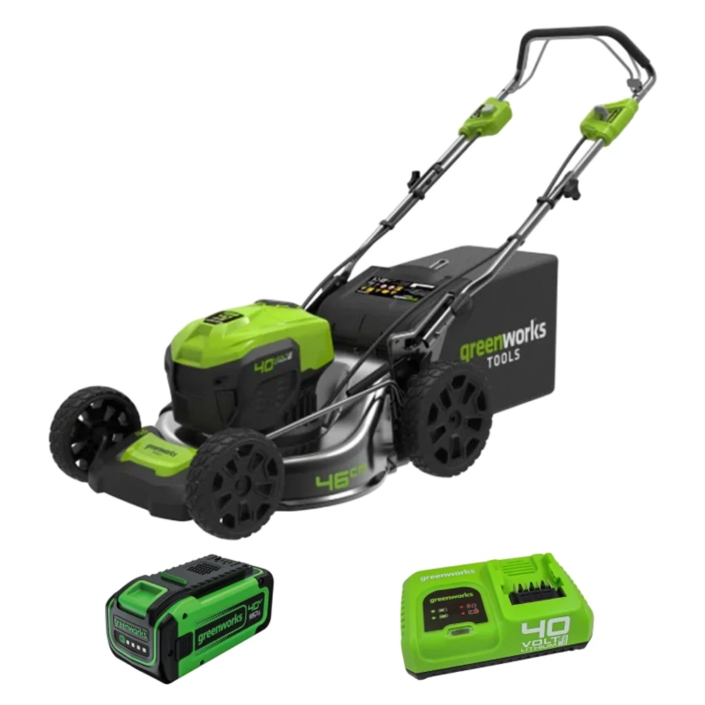 Аккумуляторная газонокосилка Greenworks GD40LM46SPK8 40В (1 x 8 Ач, Быстрое ЗУ) нож 46 см, 2506807U8F
