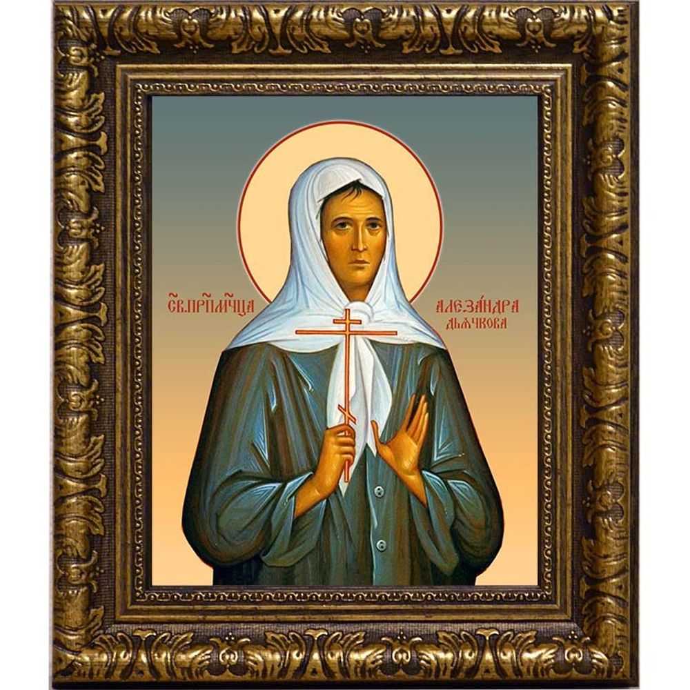 Александра Дьячкова, послушница, преподобномученица. Икона на холсте. В раме 17 х 21 см.