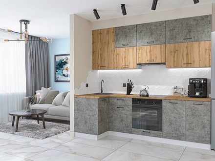 Угловая модульная кухня Флэт-04 Wotan Oak 2S/Temple Stone 2S - Белый 2340*1000/2500*600