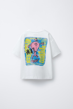 ZARA ФУТБОЛКА С ПРИНТОМ, БЕЛЫЙ