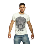 Светло-бежевая футболка с принтом в виде черепа с алмазными глазницами (Размер: L) (Цвет: бежевый)