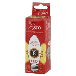 Лампа светодиодная ЭРА RED LINE ECO LED B35-8W-827-E27 E27 / Е27 8Вт свеча теплый белый свет | Лампы cветодиодные Свеча (B/C)